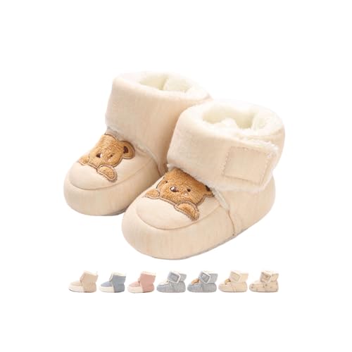 Baby Winterschuhe Wärme Babyschuhe Winter Anti-Rutsch Verstellbare Neugeborene Schneeschuhe Lauflernschuhe Gefütterte Thermo Fleece Krabbelschuhe Hausschuhe Winterstiefel Braun Bär Khaki 0-6 Monate von Monstoyo