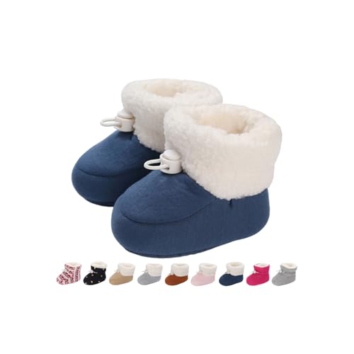 Baby Winterschuhe Wärme Babyschuhe Winter Anti-Rutsch Verstellbare Neugeborene Schneeschuhe Lauflernschuhe Gefütterte Thermo Fleece Krabbelschuhe Hausschuhe Winterstiefel Montage Blau 0-6 Monate von Monstoyo