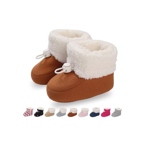 Baby Winterschuhe Wärme Babyschuhe Winter Anti-Rutsch Verstellbare Neugeborene Schneeschuhe Lauflernschuhe Gefütterte Thermo Fleece Krabbelschuhe Hausschuhe Winterstiefel Montage Braun 12-18 Monate von Monstoyo