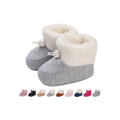 Baby Winterschuhe Wärme Babyschuhe Winter Anti-Rutsch Verstellbare Neugeborene Schneeschuhe Lauflernschuhe Gefütterte Thermo Fleece Krabbelschuhe Hausschuhe Winterstiefel Montage Grau 0-6 Monate von Monstoyo