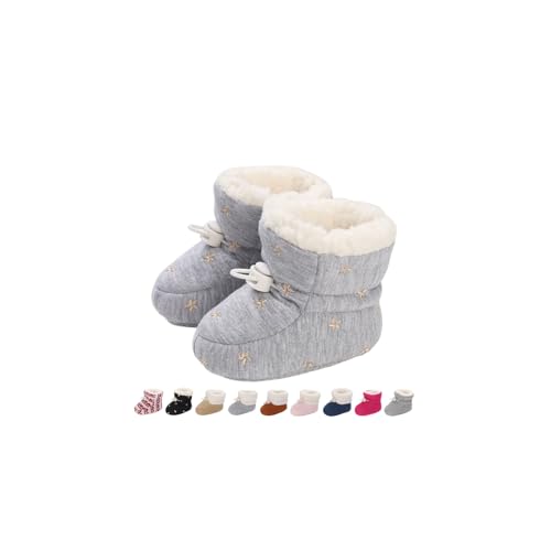 Baby Winterschuhe Wärme Babyschuhe Winter Anti-Rutsch Verstellbare Neugeborene Schneeschuhe Lauflernschuhe Gefütterte Thermo Fleece Krabbelschuhe Hausschuhe Winterstiefel Sterne Grau 6-12 Monate von Monstoyo
