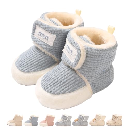 Baby Winterschuhe Wärme Babyschuhe Winter Anti-Rutsch Verstellbare Neugeborene Schneeschuhe Lauflernschuhe Gefütterte Thermo Fleece Krabbelschuhe Hausschuhe Winterstiefel Waffeln Blau 12-18 Monate von Monstoyo