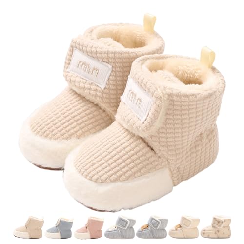 Baby Winterschuhe Wärme Babyschuhe Winter Anti-Rutsch Verstellbare Neugeborene Schneeschuhe Lauflernschuhe Gefütterte Thermo Fleece Krabbelschuhe Hausschuhe Winterstiefel Waffeln Khaki 0-6 Monate von Monstoyo