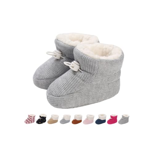 Baby Winterschuhe Wärme Babyschuhe Winter Anti-Rutsch Verstellbare Neugeborene Schneeschuhe Lauflernschuhe Gefütterte Thermo Fleece Krabbelschuhe Hausschuhe Winterstiefel Weben Grau 6-12 Monate von Monstoyo