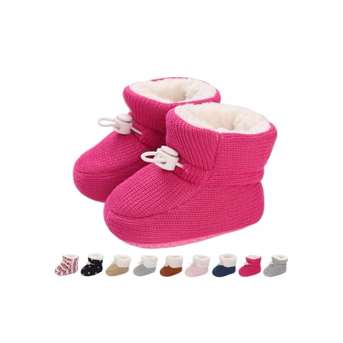 Baby Winterschuhe Wärme Babyschuhe Winter Anti-Rutsch Verstellbare Neugeborene Schneeschuhe Lauflernschuhe Gefütterte Thermo Fleece Krabbelschuhe Hausschuhe Winterstiefel Weben Heiß Rosa 6-12 Monate von Monstoyo