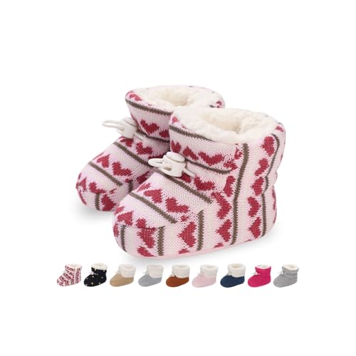 Baby Winterschuhe Wärme Babyschuhe Winter Anti-Rutsch Verstellbare Neugeborene Schneeschuhe Lauflernschuhe Gefütterte Thermo Fleece Krabbelschuhe Hausschuhe Winterstiefel Weben Herz 6-12 Monate von Monstoyo