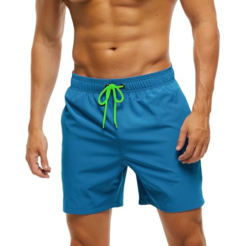 Badeshorts Herren Badehose Männer mit Reißverschlusstasche, Schnelltrocknend Schwimmhose Herren Badehosen Strandhose mit Netzfutter für Surf Swim Pool L Pfauenblau von Monstoyo