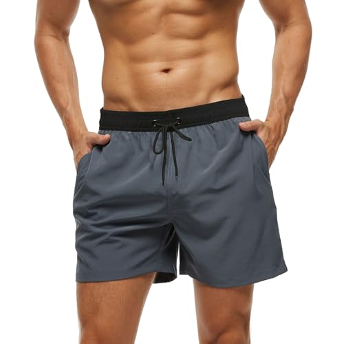 Badeshorts Herren Badehose Männer mit Reißverschlusstasche, Schnelltrocknend Schwimmhose Herren Badehosen Strandhose mit Netzfutter für Surf Swim Pool S Farbnähte Grau von Monstoyo