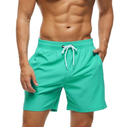 Badeshorts Herren Badehose Männer mit Reißverschlusstasche, Schnelltrocknend Schwimmhose Herren Badehosen Strandhose mit Netzfutter für Surf Swim Pool S Hellgrün von Monstoyo
