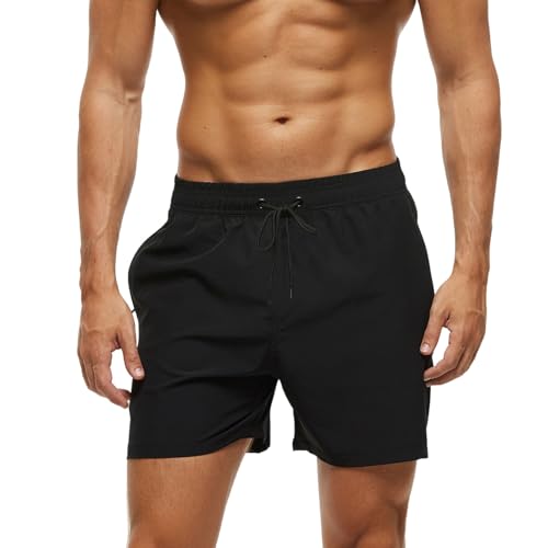 Badeshorts Herren Badehose Männer mit Reißverschlusstasche, Schnelltrocknend Schwimmhose Herren Badehosen Strandhose mit Netzfutter für Surf Swim Pool S Schwarz von Monstoyo
