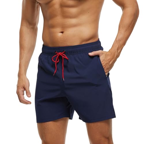 Badeshorts Herren Badehose Männer mit Reißverschlusstasche, Schnelltrocknend Schwimmhose Herren Badehosen Strandhose mit Netzfutter für Surf Swim Pool XL Marine von Monstoyo