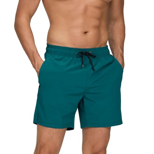 Badeshorts Herren Badehose Männer mit Reißverschlusstasche, Schnelltrocknend Schwimmhose Herren Badehosen Strandhose mit Netzfutter für Surf Swim Pool XXL Schwarzgrün von Monstoyo