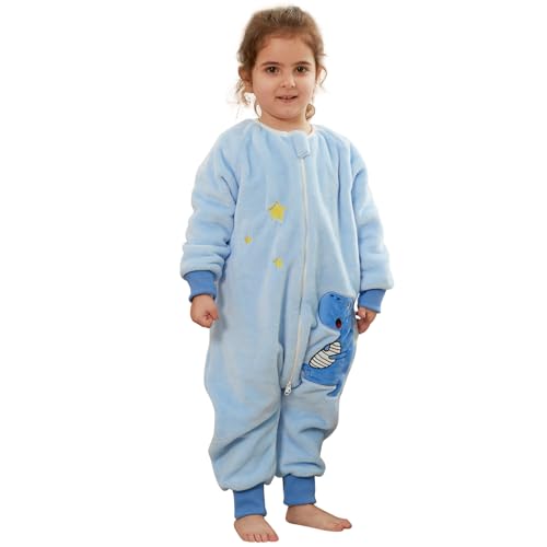Schlafsack mit Füßen Baby Schlafanzug, Warm Flannel Winterschlafsack Strampler, Winter Schlummersack mit Beinen Ärmeln Pyjamas Kinder Schlafoverall Mädchen Junge Dinosaurier 90 18-24 Monate von Monstoyo