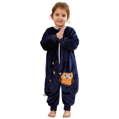 Schlafsack mit Füßen Baby Schlafanzug, Warm Flannel Winterschlafsack Strampler, Winter Schlummersack mit Beinen Ärmeln Pyjamas Kinder Schlafoverall Mädchen Junge Eule 90 18-24 Monate von Monstoyo