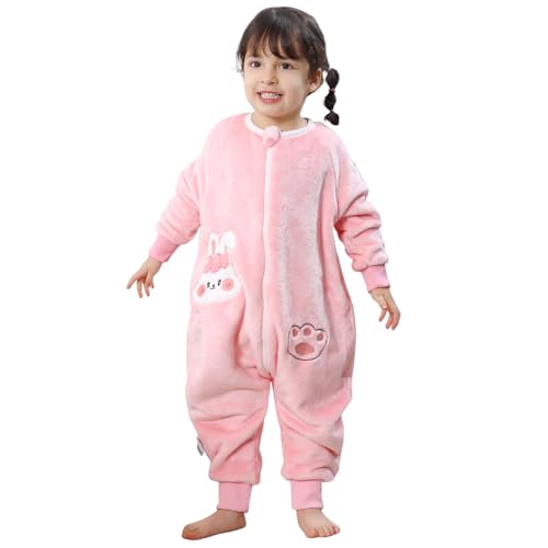 Schlafsack mit Füßen Baby Schlafanzug, Warm Flannel Winterschlafsack Strampler, Winter Schlummersack mit Beinen Ärmeln Pyjamas Kinder Schlafoverall Mädchen Junge Kaninchen Rosa 110 3-4 Jahre von Monstoyo