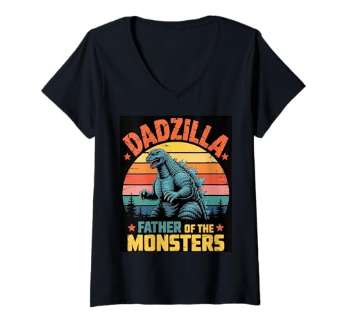 Damen Dadzilla – Vater der Monster, Vintage-Grafikdesign T-Shirt mit V-Ausschnitt Damen Dadzilla – Vater der Monster, Vintage-Grafikdesign T-Shirt mit V-Ausschnitt von Monstrous Dads Apparel