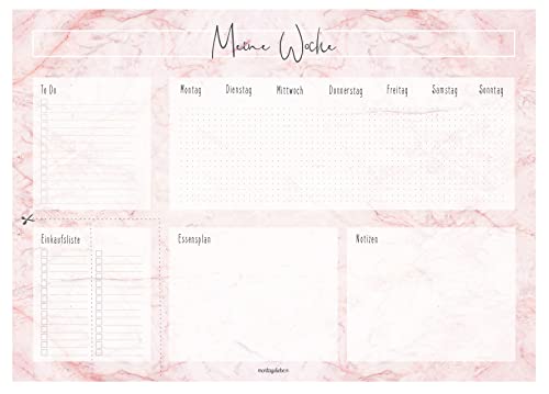 Montagsliebe® Schreibtischunterlage Rosa Marmor | XXL DIN A2 Papier zum Abreißen | 52 Blatt | To Do Liste | Wochenplaner von Montagsliebe