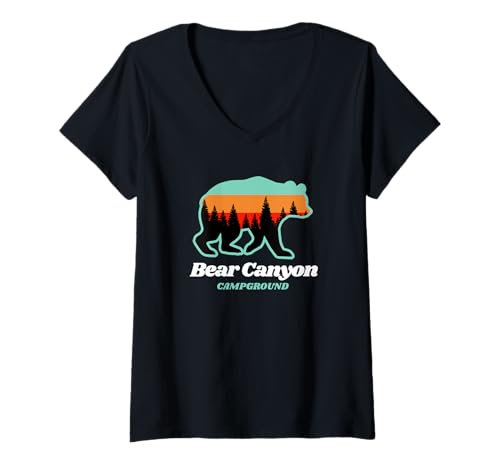 Damen Bear Canyon Campingplatz Sommer Familie Bozeman Camping T-Shirt mit V-Ausschnitt von Montana Camping Hiking Fishing Kayaking Gift