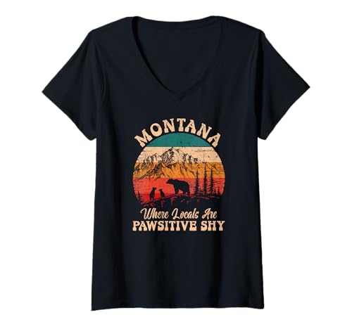 Damen Montana, wo Einheimische pawsitiv distanziert sind T-Shirt mit V-Ausschnitt Damen Montana, wo Einheimische pawsitiv distanziert sind T-Shirt mit V-Ausschnitt von Montana Retro Wildbären Design