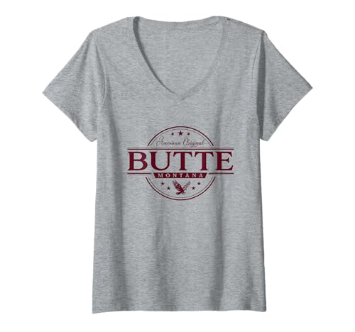Damen Butte Montana - Butte MT Label T-Shirt mit V-Ausschnitt Damen Butte Montana - Butte MT Label T-Shirt mit V-Ausschnitt von Montana Souvenir Cos.