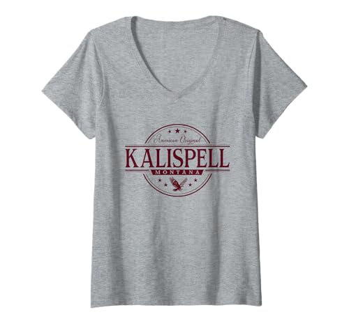 Damen Kalispell Montana - Kalispell MT Label T-Shirt mit V-Ausschnitt Damen Kalispell Montana - Kalispell MT Label T-Shirt mit V-Ausschnitt von Montana Souvenir Cos.