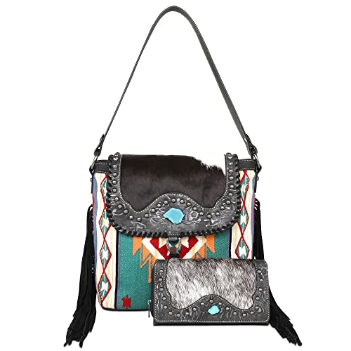 Montana West Aztec Tapisserie Kollektion Tote Bag Western Schulter Handtasche und Crossbody Geldbörse für Frauen, Kb-schwarz von Montana West