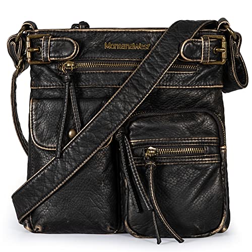 Montana West Crossbody-Tasche für Damen, weiches gewaschenes Leder, mehrere Taschen, Schulter-Geldbörsen und Handtaschen, bronze, Small von Montana West