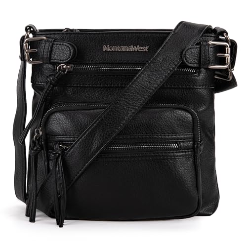 Montana West Crossbody für Frauen Multi Pocket Schulter Geldbörsen Leichte Handabgs Taschenbücher, Schwarz von Montana West