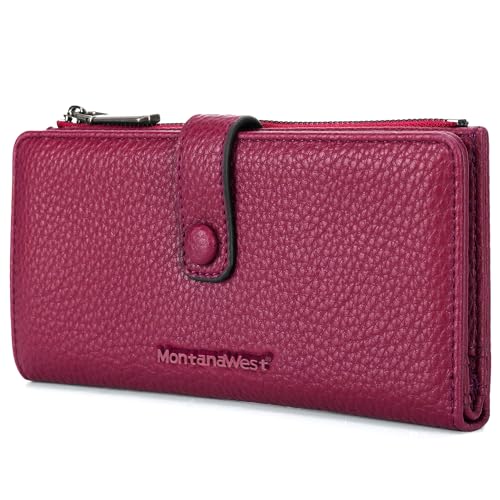 Montana West Damen Geldbörse Kartenhalter RFID Blockierung Damen Geldbörse mit Reißverschluss Münzfach, D Large Hot Pink, Vintage von Montana West