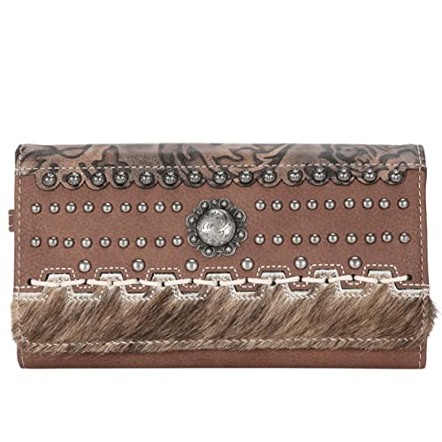 Montana West Damen Ledergeldbörse Clutch Western Tooled Nieten mit Haar, Türkisfarbene Blumenapplikation, Large, Modern von Montana West