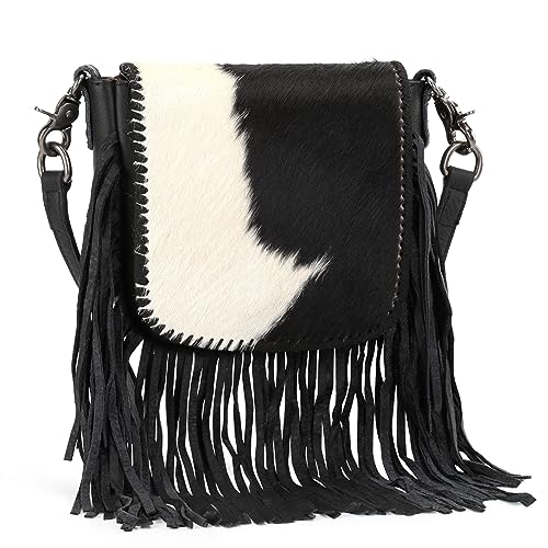 Montana West Western-Crossbody-Tasche für Damen, Cowgirl, klein, mit Fransen, Leder, C1 Rindsleder, Schwarz, Small von Montana West