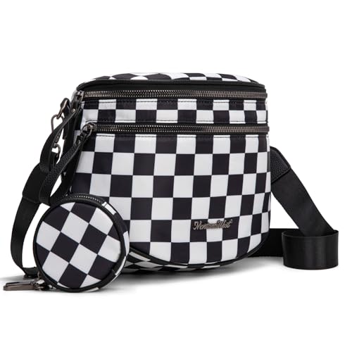 Montana West Große Umhängetasche für Damen, Bauchtasche mit verstellbarem Riemen, Large-nylon-kariert schwarz von Montana West