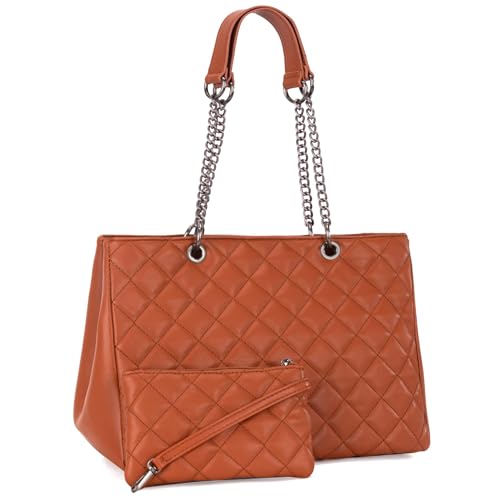 Montana West Gesteppte Handtasche für Damen, Schultertasche, Kette, Geldbörse mit 2 Geldbörsen, Kette Braun, Einheitsgröße von Montana West