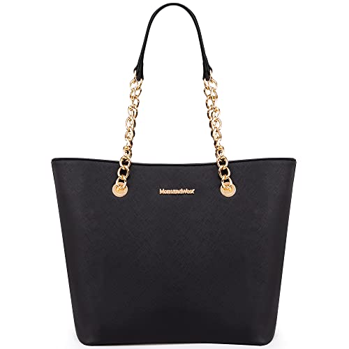 Montana West Handtaschen für Damen, Kette, Schultertasche, veganes Leder, Tragetasche mit Griff oben, Handtasche, Schwarz1, Medium von Montana West