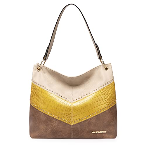 Montana West Hobo Bag Geldbörsen und Handtaschen für Damen mit Tragegriff oben mit Taschen und Reißverschluss, B-Beige/Gelb/Hellbraun, Large von Montana West