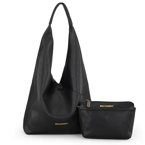 Montana West Hobo Geldbörsen für Damen, 2-teiliges Schultertaschen-Set mit Kosmetiktasche, B-schwarz von Montana West