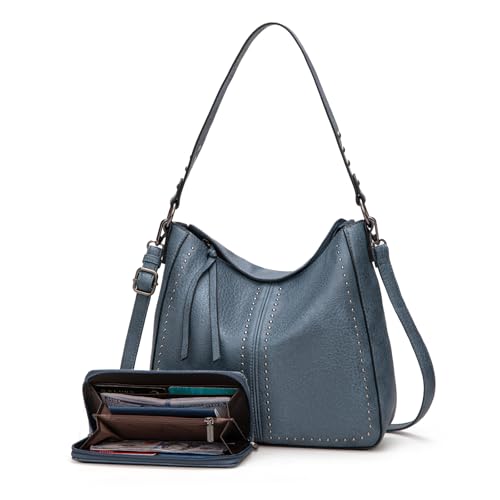 Montana West Hobo-Umhängetasche mit Geldbörse und Geldbörse, 2-teiliges Set, Schulterhandtaschen mit verstellbarem Riemen, Jeansblau von Montana West