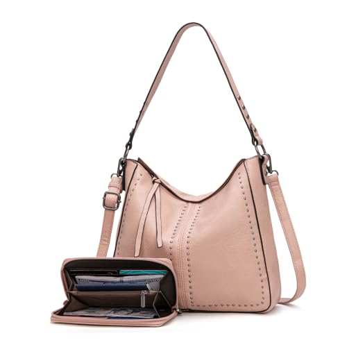 Montana West Hobo-Umhängetasche mit Geldbörse und Geldbörse, 2-teiliges Set, Schulterhandtaschen mit verstellbarem Riemen, Pink von Montana West