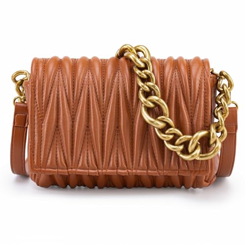 Montana West Kette Umhängetasche für Frauen gesteppte Clutch Geldbörsen und Handtaschen Chunky Chain Purse 060, 060 Braun, Medium von Montana West