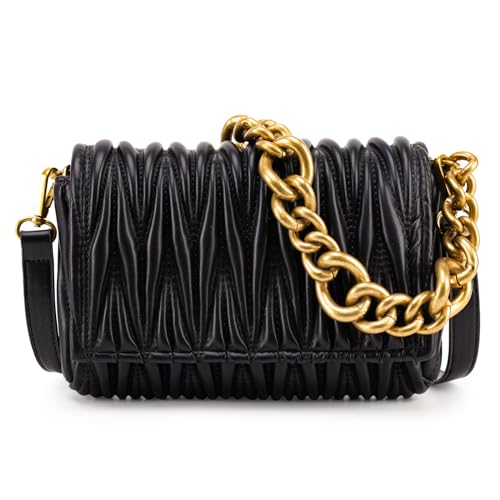 Montana West Kette Umhängetasche für Frauen gesteppte Clutch Geldbörsen und Handtaschen Chunky Chain Purse 060, 060black, Medium von Montana West