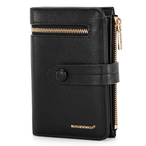 Montana West Kleine Geldbörsen für Damen mit RFID-blockierendem Futter, faltbare Geldbörse mit 2 Ausweisfenstern, Geschenke für Frauen, Bifold-Black von Montana West