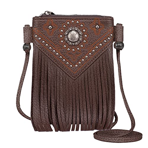 Montana West Leder Crossbody Handy Geldbörse für Damen Western Schultertasche mit Gurt, 209 Kaffee, Small, Western von Montana West