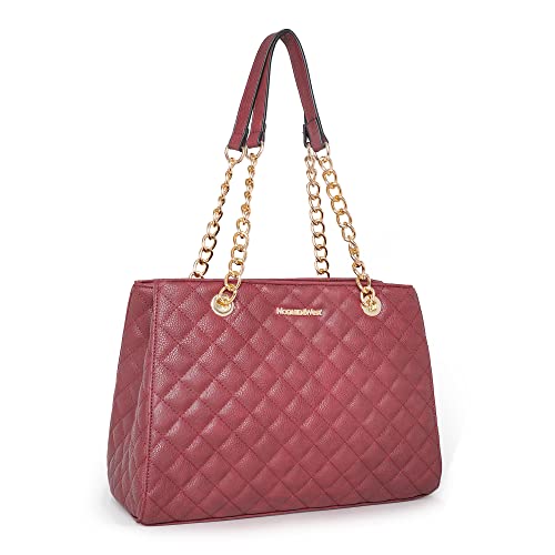 Montana West Mittelgroße Tragetasche für Damen, gesteppte Kette, Handtasche, Schultertasche, 040cranberry Red, Large von Montana West