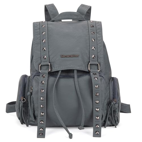 Montana West Rucksack für Damen, weiches gewaschenes Leder, Kordelzug, lässiger Reiserucksack, Nieten Jeans, Medium, Reiserucksäcke von Montana West