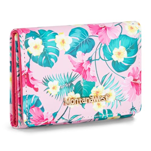 Montana West Schlanke Geldbörse für Damen, RFID-blockierend, klein, dreifach gefaltet, mit Ausweisfenster, Z Pink Flowers, Schick von Montana West