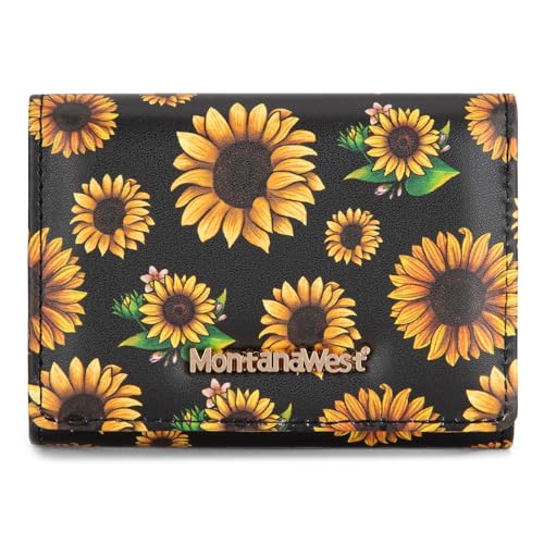 Montana West Schlanke Geldbörse für Damen, RFID-blockierend, klein, dreifach gefaltet, mit Ausweisfenster, Schwarz / Sonnenblume, Schick von Montana West