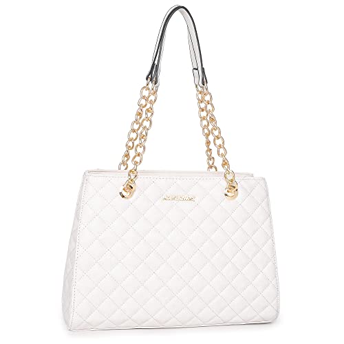 Montana West Schulterhandtaschen für Frauen Gesteppte Tote Geldbörse Damen Designer Satchel Hobo Tasche mit Kettenriemen Geschenk 040, 040 Beige von Montana West