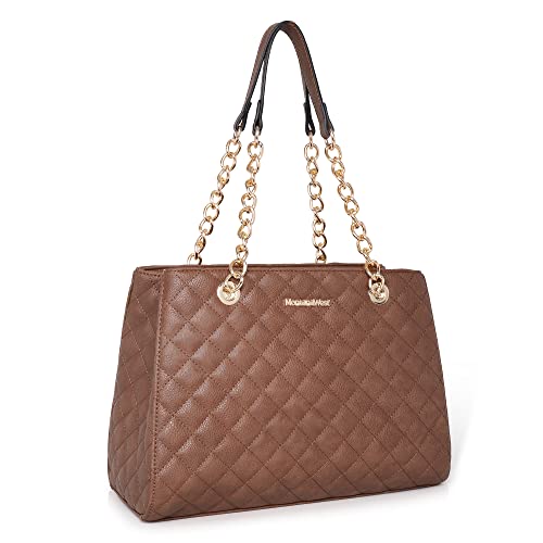 Montana West Schulterhandtaschen für Frauen Gesteppte Tote Geldbörse Damen Designer Satchel Hobo Tasche mit Kettenriemen Geschenk 040, 040 Braun, von Montana West