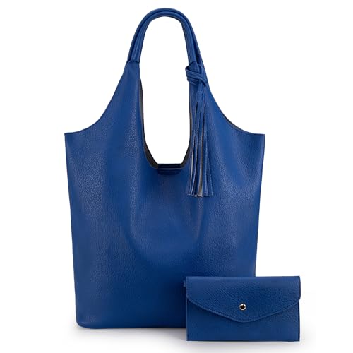 Montana West Slouchy Hobo-Taschen für Frauen, weiche Designer-Schulter-Geldbörsen, Damen-Handtasche mit Tragegriff, L Blau, Quaste Hobo von Montana West