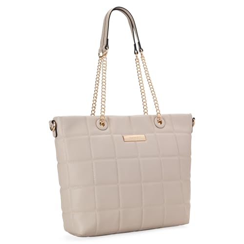 Montana West Tragetasche für Damen, gesteppte Kette, elegante Geldbörse mit verstellbarem Riemen, Beige, Medium von Montana West